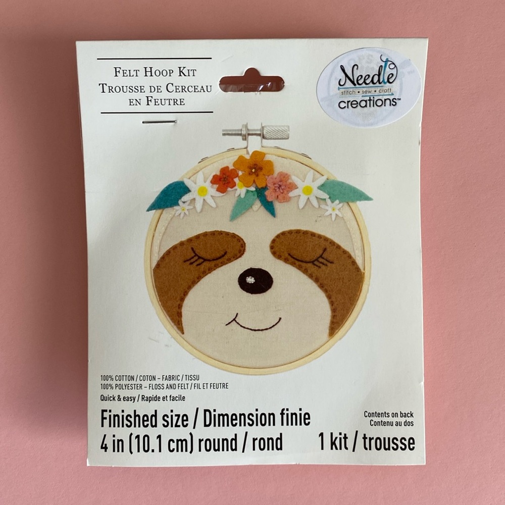 3 for $25 - Felt Sloth with Flower Crown Hoop Kit